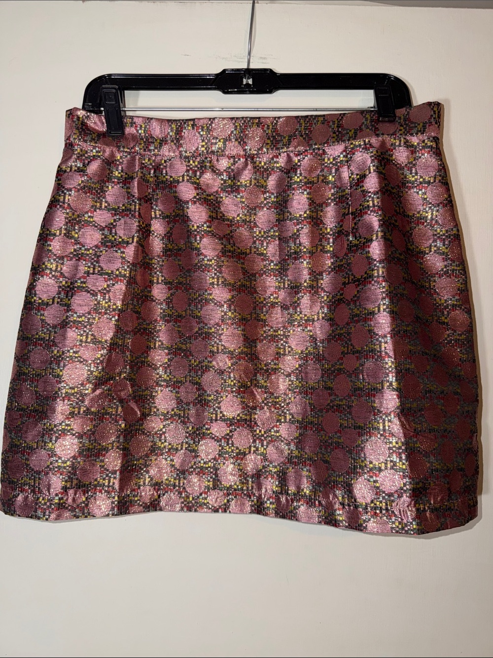 Modcloth Pink Metallic Jacquard Mini Skirt with Gold Accents - Picture 2 of 5